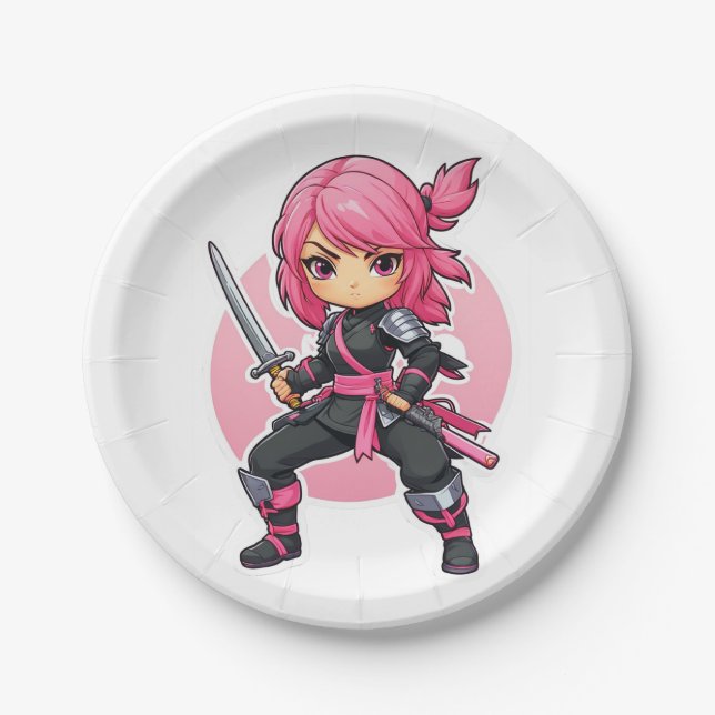 Prato De Papel Ninja Girl Rosa (Frente)