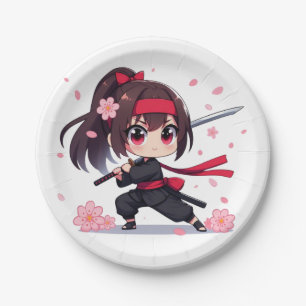 Prato De Papel Ninja guerreira bonita floresce