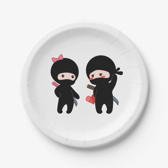Prato De Papel Ninja Pair, Boy e Girl (Frente)