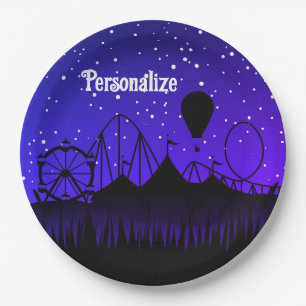 Prato De Papel Noite de Carnaval feira de verão azul preto