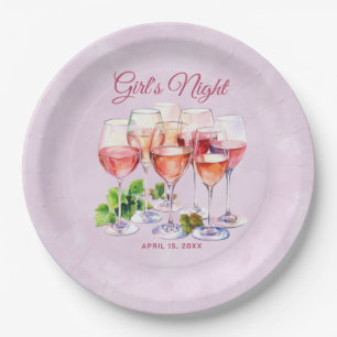 Prato De Papel Noite de Meninas Rosadas Vinho