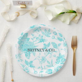 Prato De Papel Noiva & Co. Toile Floral Azul Personalizada