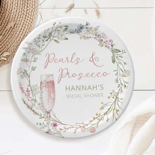 Prato De Papel Noiva de Pérolas e Prosecco Chá de Noiva