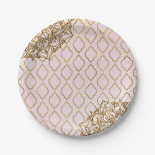 Prato De Papel Noiva de Rosa e Dourado - Casamento Marroquino das