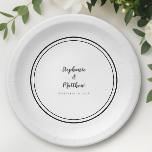 Prato De Papel Noiva e Noivo Simples Casamento Preto e Branco