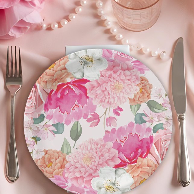 Prato De Papel Noiva Floral Aquarela em Flor Chá de Noiva (Criador carregado)