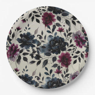 Prato De Papel Noiva Floral Azul Meia-Noite Borgonha Amêndoa Casa