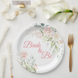 Prato De Papel Noiva Floral Elegante Rosa Script Para Casamento