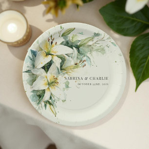 Prato De Papel Noiva Floral Elegante Vale dos Lírios Verde Sálvia