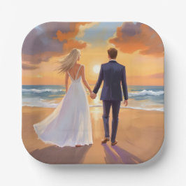 Prato De Papel Noiva & Noivo Casamento na Praia Aquarela