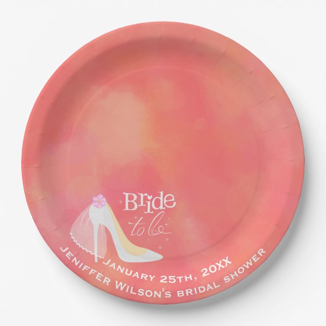 Prato De Papel Noiva Rosa Elegante Para Ser Chá de panela De Casa (Frente)