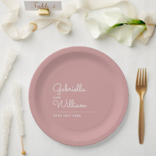 Prato De Papel Noiva Simples Elegante Escrita Casamento Rosa Empo