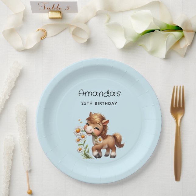 Prato De Papel Noivado das Visitas de Cute Pony (Casamento)