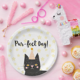 Prato De Papel Noivado do Dia Perfeito de Gato Negro Engraçado