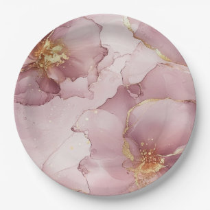Prato De Papel Noivado Dourado Romântico Blush Rosa
