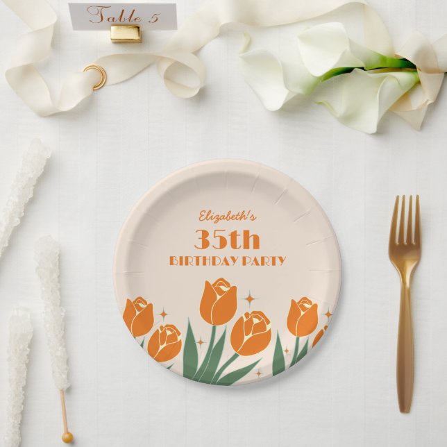 Prato De Papel Noivado Floral Laranja Elegante Tulip (Casamento)