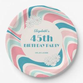 Prato De Papel Noivado Verde Cor-de-Rosa da Flor da Onda Retroati