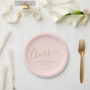 Prato De Papel Noivas Minimalistas Rosa Dourado Casamento Persona