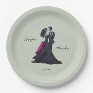 Prato De Papel Noivos Góticos Românticos Casamento Elegante
