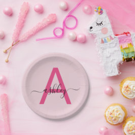 Prato De Papel Nome com Monograma de Letra Feminina em Tipo de Le