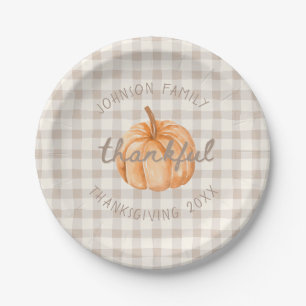 Prato De Papel Nome da Família Personalizado Agradecido Gingham N
