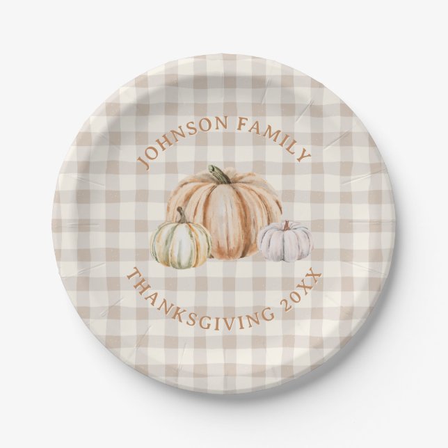 Prato De Papel Nome da Família Personalizado Agradecido Neutro Gi (Frente)