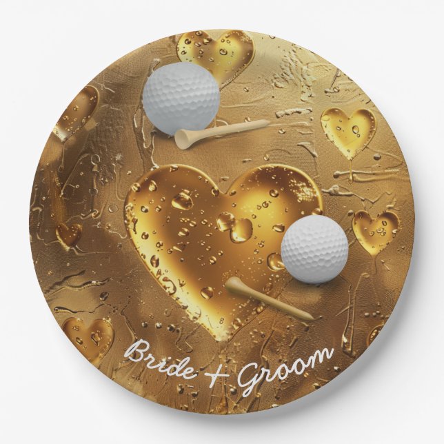 Prato De Papel Nome da noiva de Golf com bola de golfe (Frente)