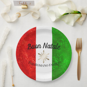 Prato De Papel Nome de Família Italiano Bandeira de Buon Natale N