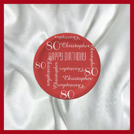 Prato De Papel Nome de repetição da Festa de aniversário vermelha