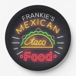 Prato De Papel NOME DO ADICIONAMENTO Faux Neon Comida mexicana Ja