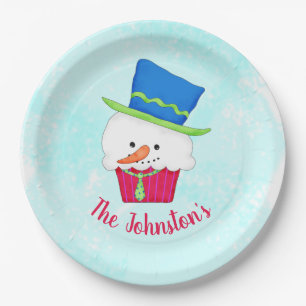 Prato De Papel Nome do Cupcake do Boneco de Neve Sobremesa Person
