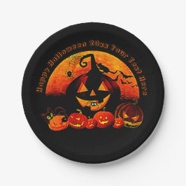 Prato De Papel Nome do Halloween Ano 20xx Abóbora Luminosa Gato T