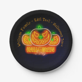 Prato De Papel Nome do Halloween Ano 20xx Neon Brilho Olhar Abóbo
