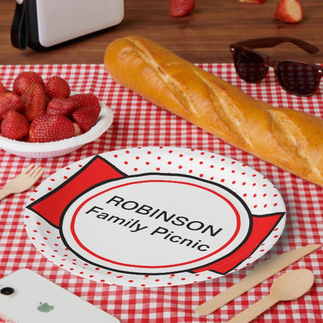 Prato De Papel Nome do Picnic da Família Red Bolinhas (Piquenique)