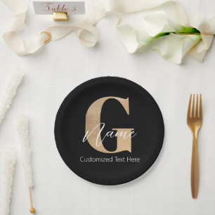 Prato De Papel Nome e G Iniciais Modernos Monogramados Personaliz