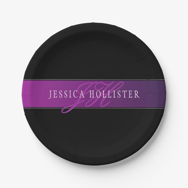 Prato De Papel Nome Elegante e Monograma Inicial/s (Frente)