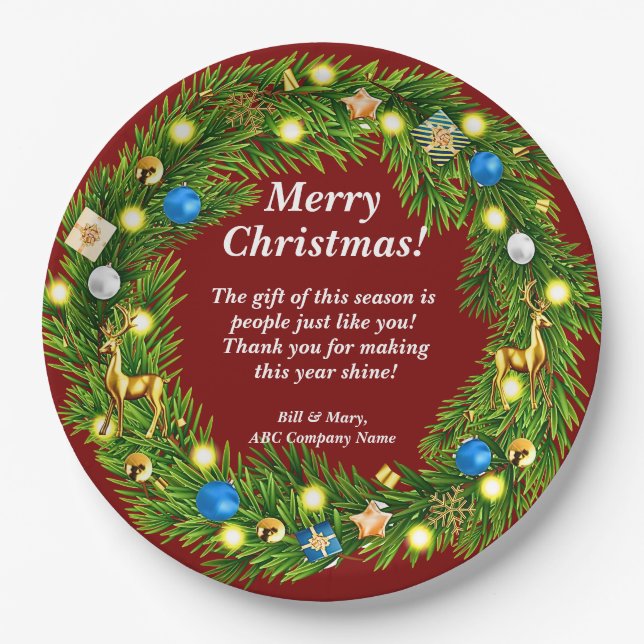 Prato De Papel Nome Mensagem, Empresa Business Office Natal 9" (Frente)