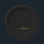 Prato De Papel Nome Moderno do Monograma de Script Menino Dourado<br><div class="desc">Monograma Dourado e Preto Adicione suas Próprias Placas de Grupo de Script. Isto faz o doce e perfeito aniversário de 16 anos,  casamento,  chá de panela,  aniversário,  chá de fraldas ou festa de solteira presente para alguém que ama luxo de luxo e estilos quíticos.</div>