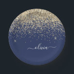 Prato De Papel Nome Monograma Brilhante Glitter Feminino Azul Mar<br><div class="desc">Placas de festa de nome e inicial monograma glitter brilhante dourado e azul marinho. Isso torna o presente perfeito para aniversário de 16 anos,  casamento,  chá de noiva,  aniversário de casamento,  chá de bebê ou despedida de solteira para alguém que ama luxo e estilos glamorosos e chiques.</div>