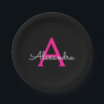 Prato De Papel Nome Monograma de Garota com Letra Preta e Rosa Vi<br><div class="desc">Pratos de festa com monograma preto e rosa vibrante e nome personalizável. Isso faz o presente perfeito para aniversário de 16 anos,  casamento,  chá de noiva,  aniversário de casamento,  chá de bebê ou despedida de solteira para alguém que ama luxo e estilos sofisticados.</div>