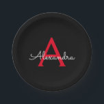 Prato De Papel Nome Monograma Garota Rota Preta Vermelha<br><div class="desc">Pratos de festa com monograma vermelho e preto adicione seu próprio nome. Isso torna o presente perfeito de aniversário de 16 anos,  casamento,  chá de noiva,  aniversário de casamento,  chá de bebê ou despedida de solteira para alguém que ama luxo glamoroso e estilos chiques.</div>