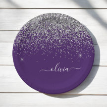 Nome Monograma Glitter Roxo Prateado Menina