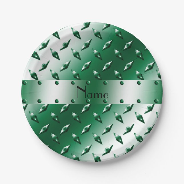 Prato De Papel Nome personalizado aço em chapa verde escura (Frente)