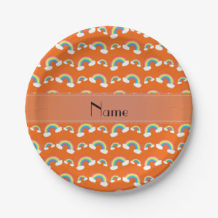 Prato De Papel Nome personalizado arco-íris laranja
