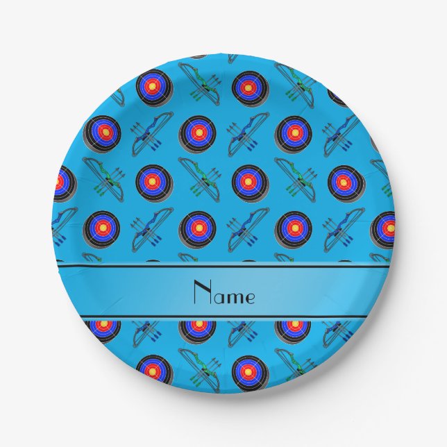 Prato De Papel Nome personalizado arqueria azul-céu (Frente)