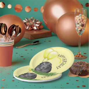 Prato De Papel Nome Personalizado Birthday Guiné Porco Balões Ama