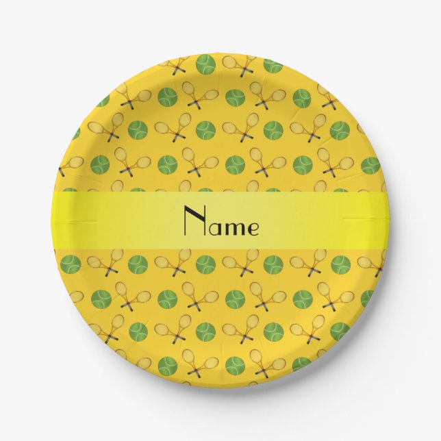 Prato De Papel Nome personalizado bolas tênis amarelas (Frente)