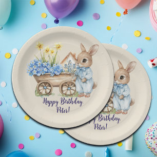 Prato De Papel Nome personalizado Bunny com Festa de aniversário