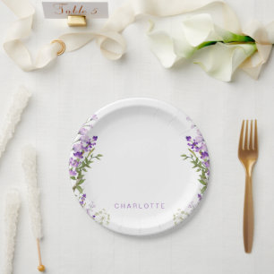 Prato De Papel Nome Personalizado Chá de Lavanda verde