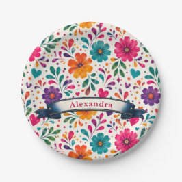 Prato De Papel Nome Personalizado Cumpleaños Floral Espanhol